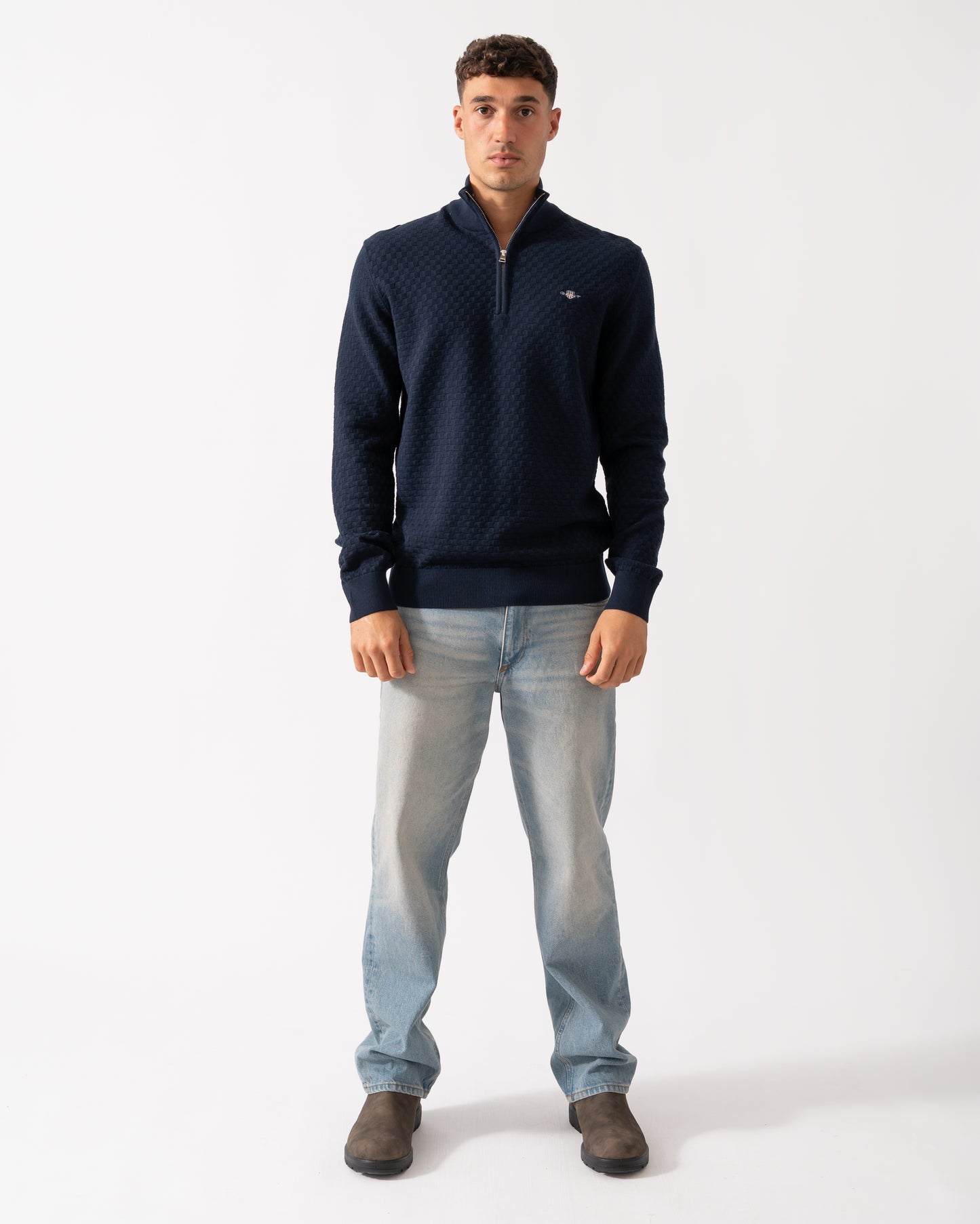 GANT Mens Micro Texture Half Zip Jumper - 433 Evening Blue