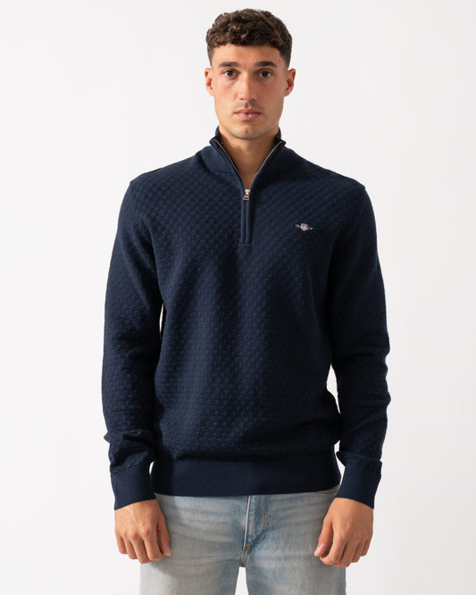 GANT Mens Micro Texture Half Zip Jumper - 433 Evening Blue