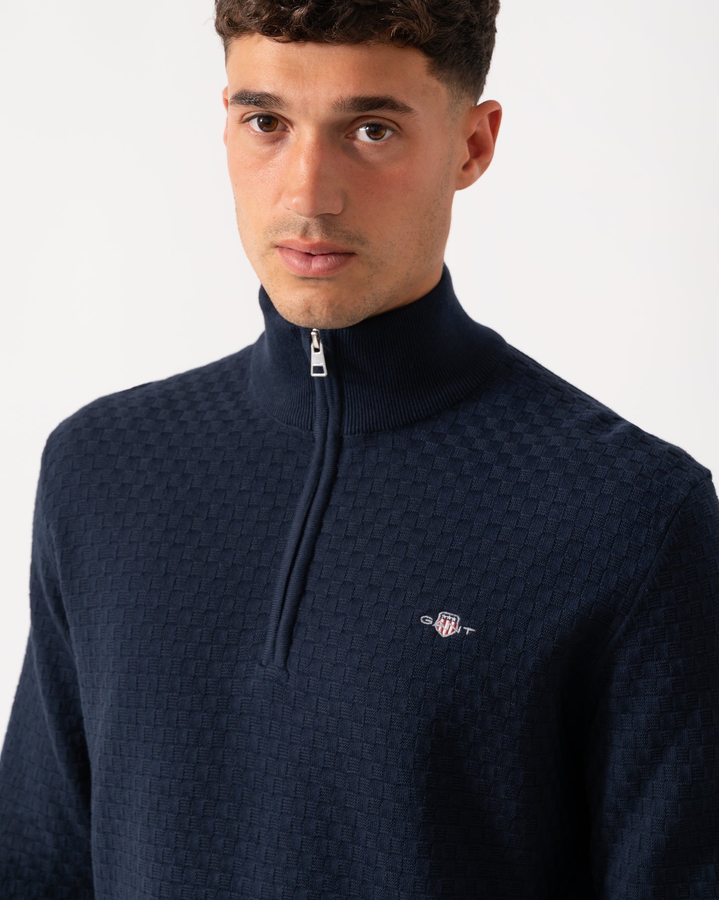 GANT Mens Micro Texture Half Zip Jumper - 433 Evening Blue