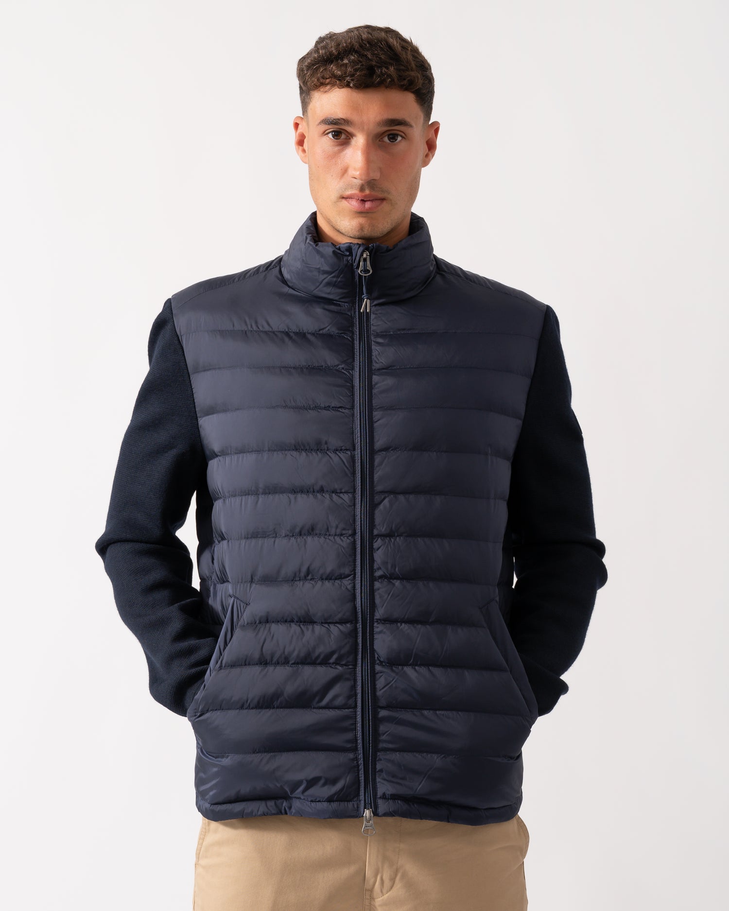 GANT Mens Mixed Media Hybrid Jacket - 433 Evening Blue - CHO - Designer Mens Light Jackets
