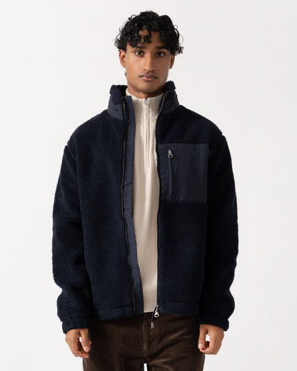 Front of the GANT Mens Patch Pocket Fleece Jacket - 433 Evening Blue opened