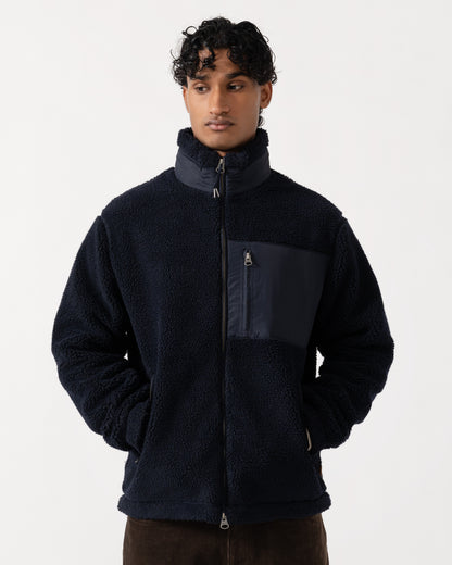 Front of the GANT Mens Patch Pocket Fleece Jacket - 433 Evening Blue