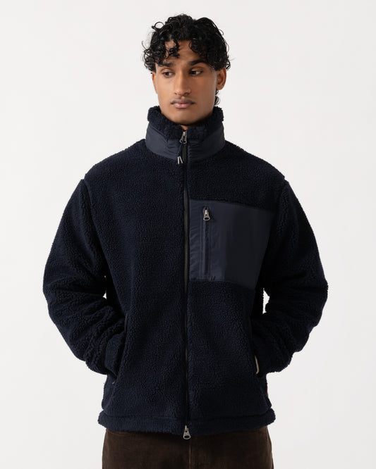 Front of the GANT Mens Patch Pocket Fleece Jacket - 433 Evening Blue