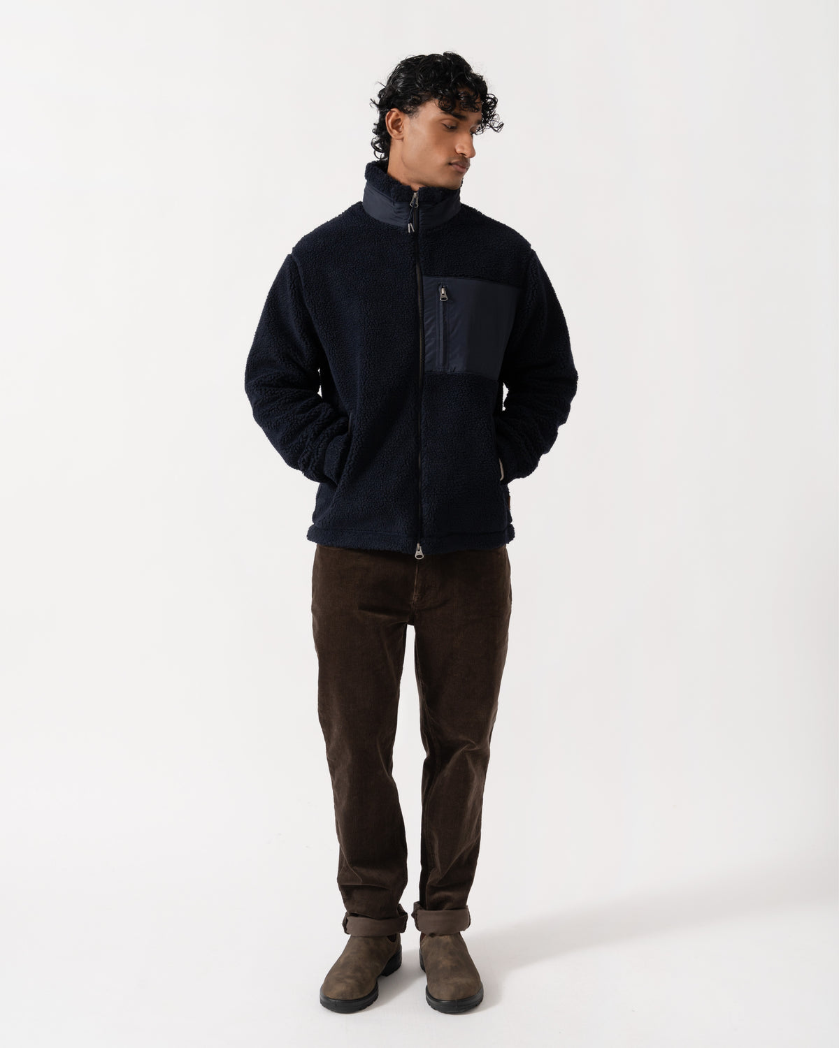 Man wearing the GANT Mens Patch Pocket Fleece Jacket - 433 Evening Blue