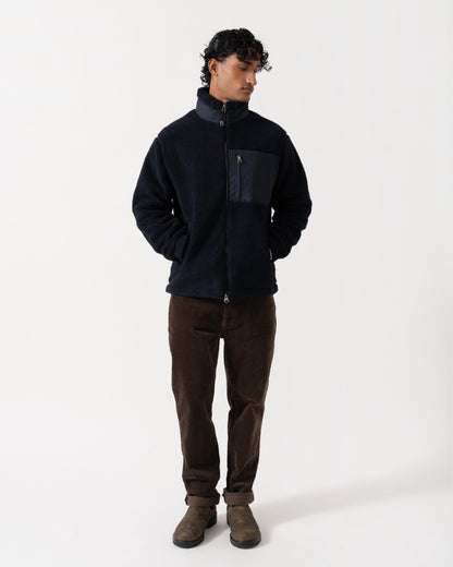 Man wearing the GANT Mens Patch Pocket Fleece Jacket - 433 Evening Blue