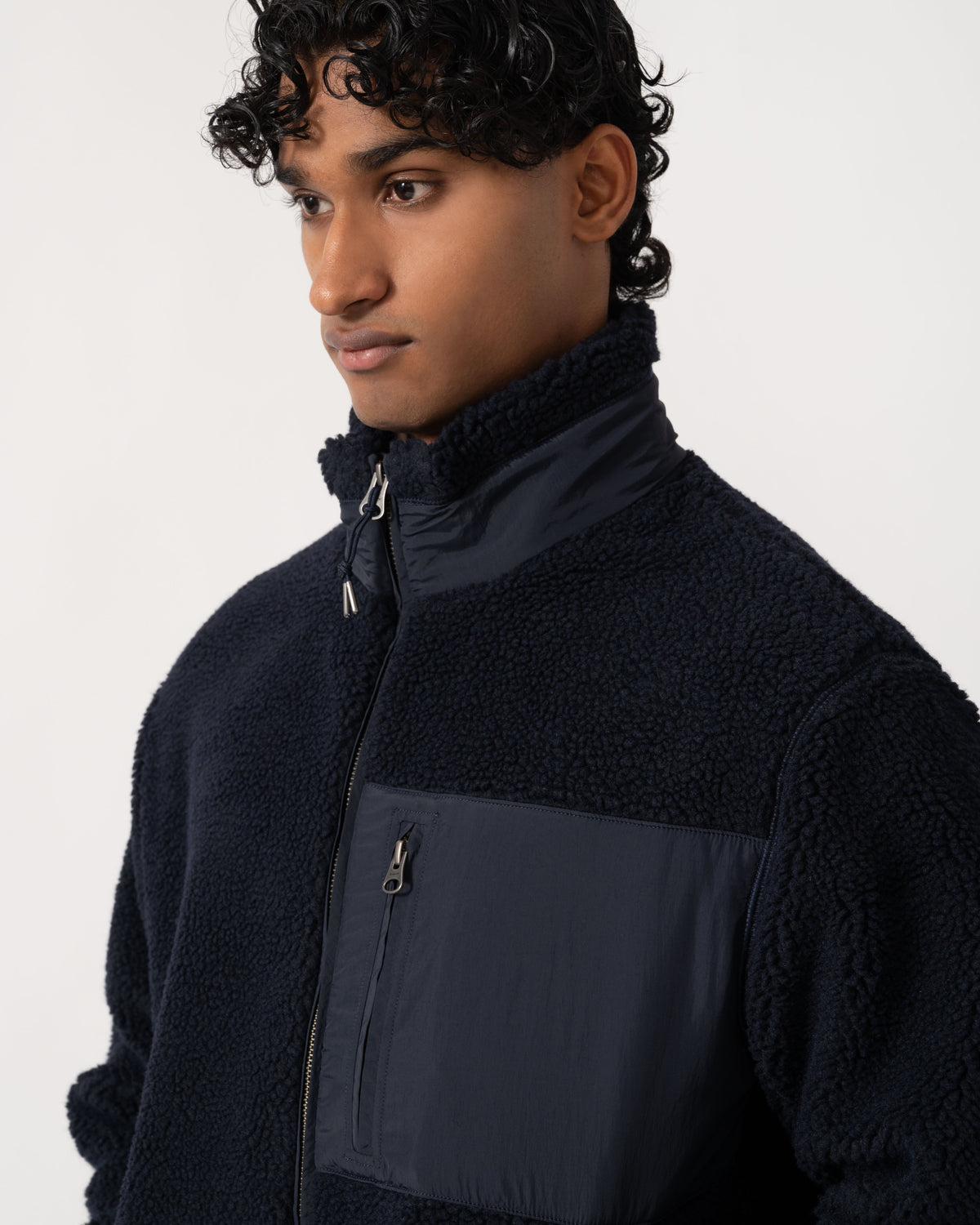 Close up of the GANT Mens Patch Pocket Fleece Jacket - 433 Evening Blue