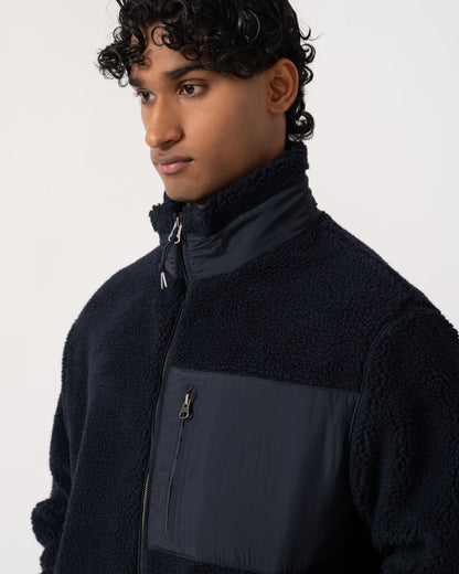 Close up of the GANT Mens Patch Pocket Fleece Jacket - 433 Evening Blue