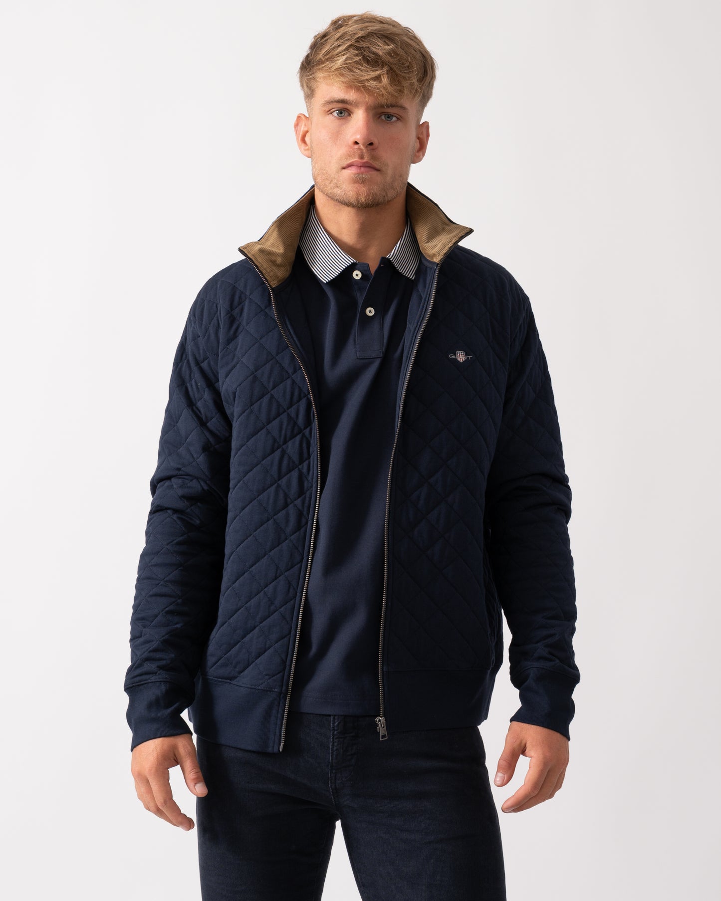 GANT Mens Quilted Cord Collar Full Zip Jacket in Evening Blue