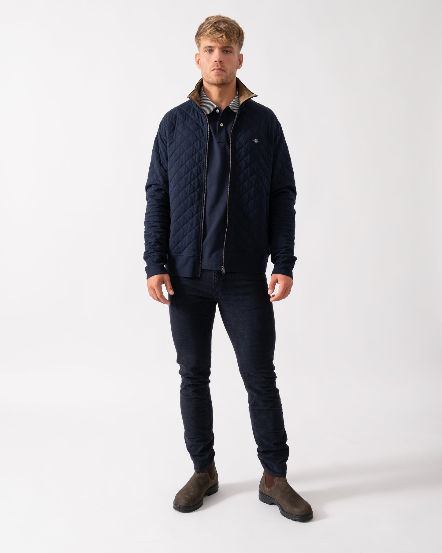 GANT Mens Quilted Cord Collar Full Zip - 433 Evening Blue - CHO - Designer Mens Sweatshirts