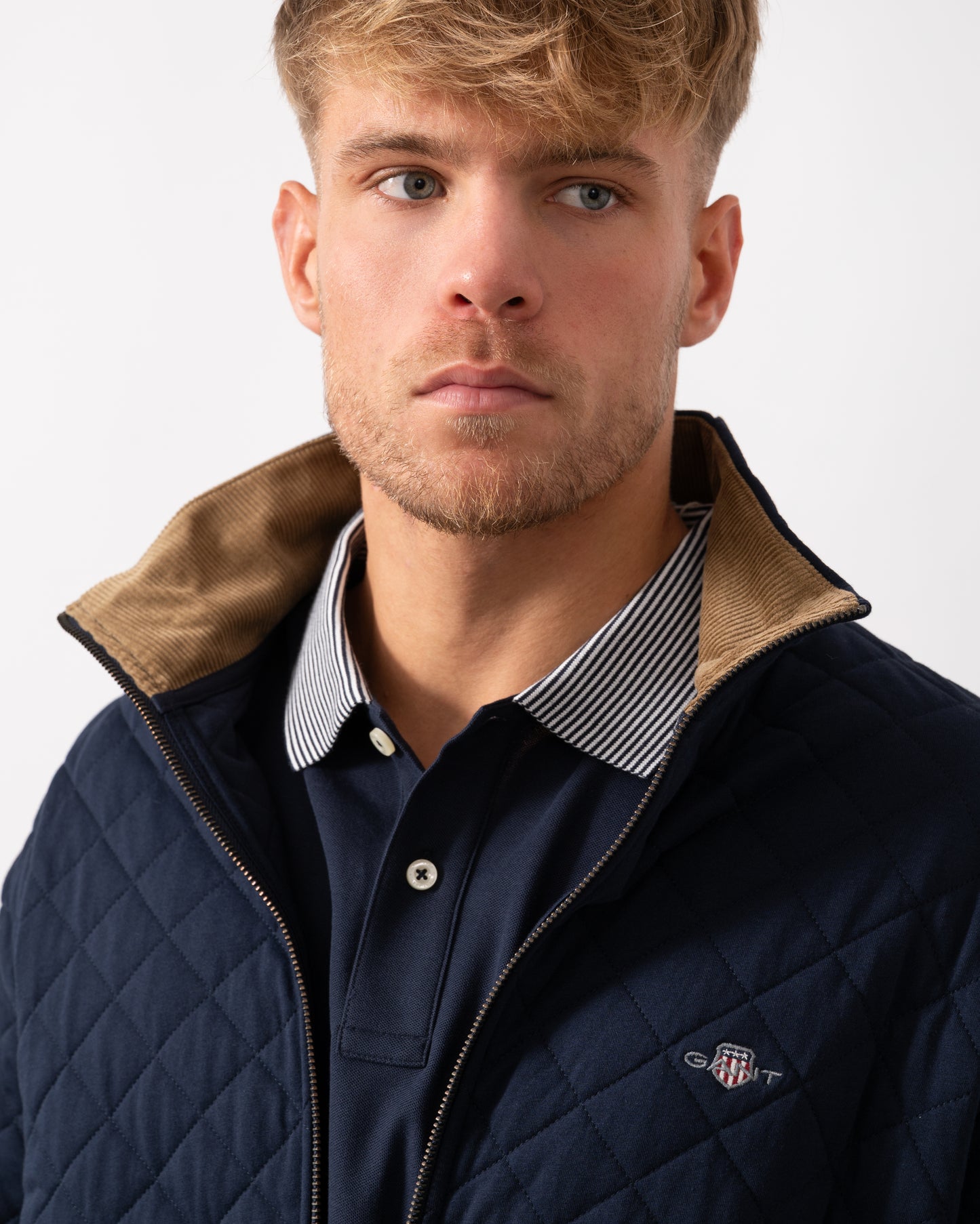 GANT Mens Quilted Cord Collar Full Zip - 433 Evening Blue - CHO - Designer Mens Sweatshirts