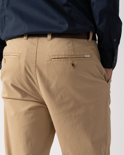 Detail shot of a Model wearing GANT Mens Regular Fit Classic Chinos in Dark Khaki