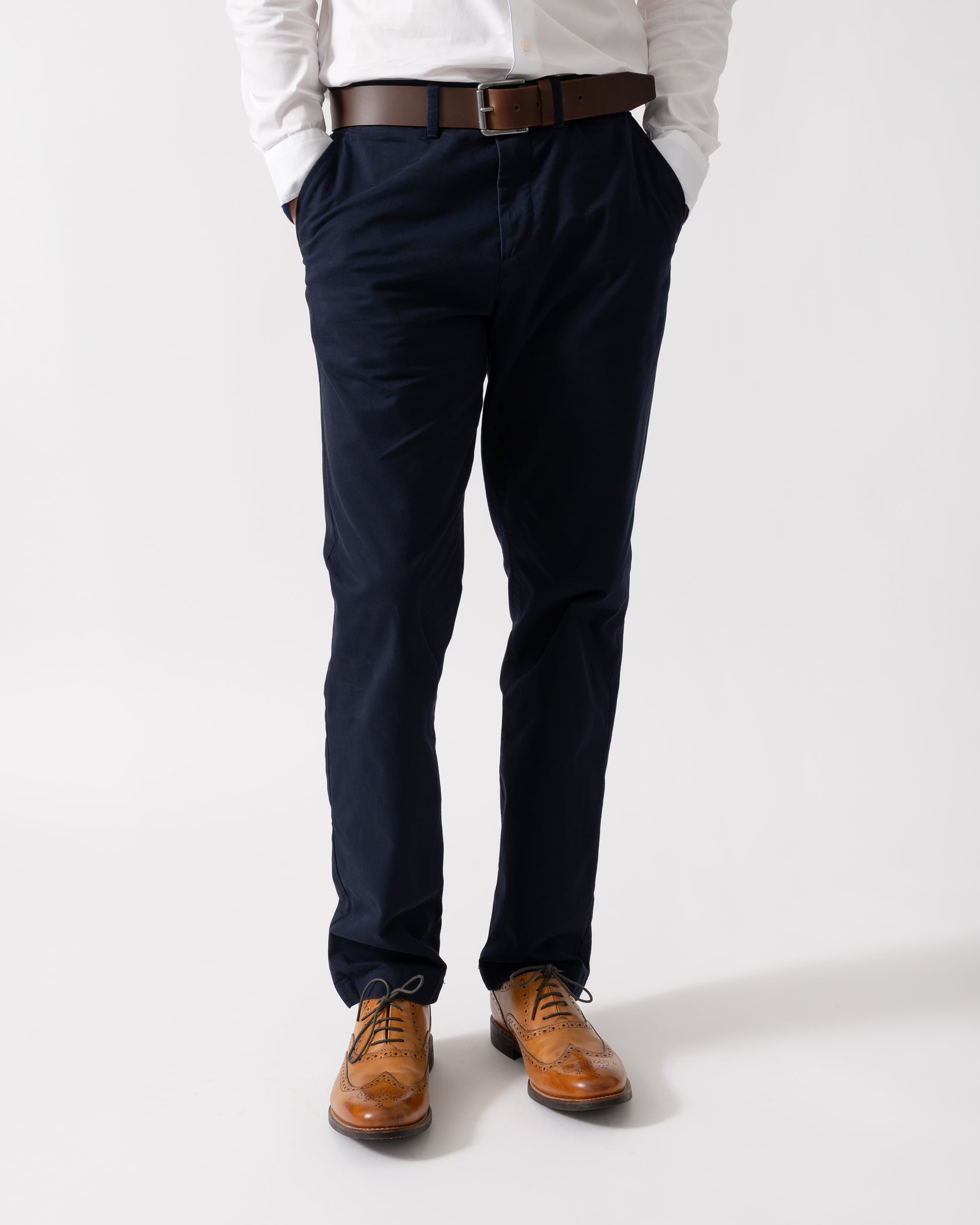 Detail of a Model wearing GANT Mens Regular Fit Classic Chinos in Evening Blue
