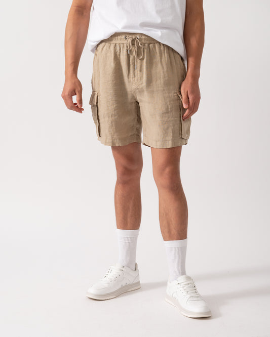 GANT Mens Regular Fit Drawstring Linen Cargo Shorts - 270 Concrete Beige