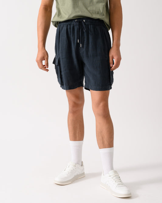 GANT Mens Regular Fit Drawstring Linen Cargo Shorts - 453 Darkened Navy