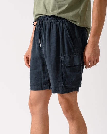 GANT Mens Regular Fit Drawstring Linen Cargo Shorts - 453 Darkened Navy
