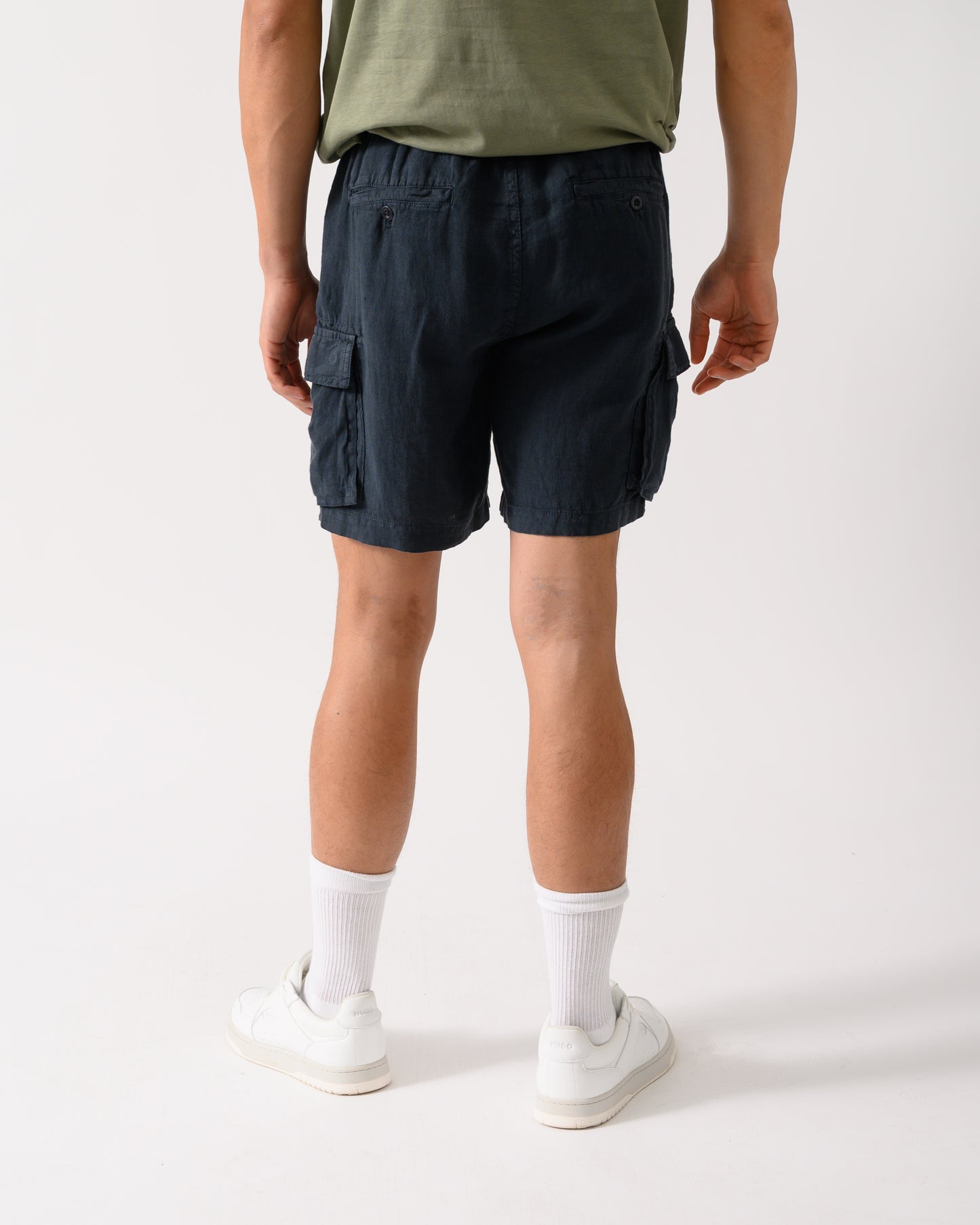 GANT Mens Regular Fit Drawstring Linen Cargo Shorts - 453 Darkened Navy