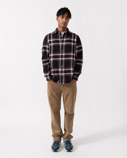 Model wearing the GANT Mens Regular Fit Flannel Check Shirt - 433 Evening Blue