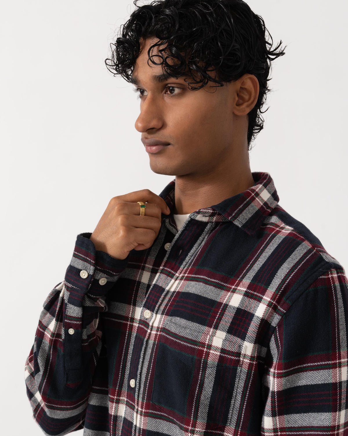 Close up of the GANT Mens Regular Fit Flannel Check Shirt - 433 Evening Blue