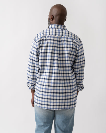 back shot of a Model wearing a GANT Mens Regular Fit Oxford Check Shirt in Faded Denim