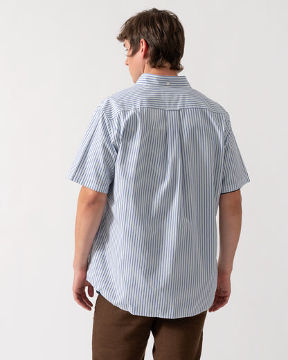 back a GANT Mens Regular Fit Poplin Stripe Short Sleeve Shirt in 457 Fresh Blue