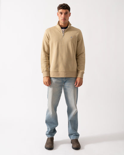 GANT Mens Regular Fit Shield Logo Half Zip Sweatshirt - 224 Woody Beige