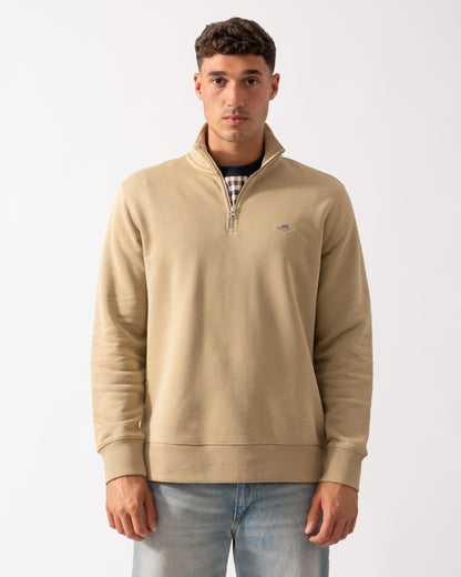 GANT Mens Regular Fit Shield Logo Half Zip Sweatshirt - 224 Woody Beige