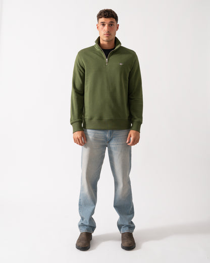 GANT Mens Regular Fit Shield Logo Half Zip Sweatshirt - 360 Country Green