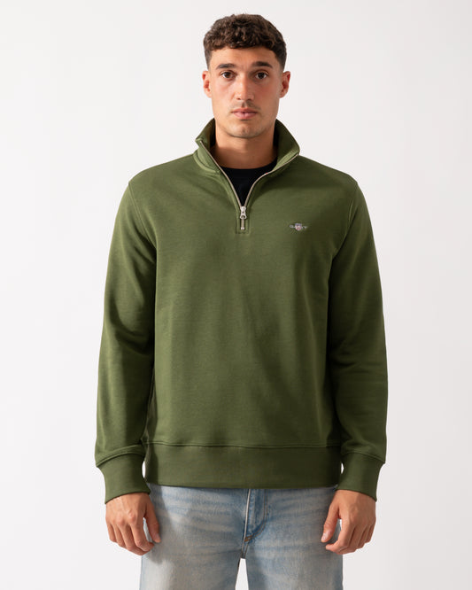 GANT Mens Regular Fit Shield Logo Half Zip Sweatshirt - 360 Country Green