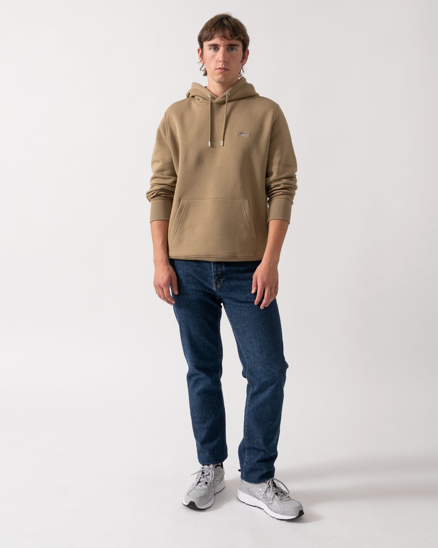GANT Mens Regular Fit Shield Logo Pullover Hoodie - 264 Light Taupe | CHO | Designer Mens Hoodies