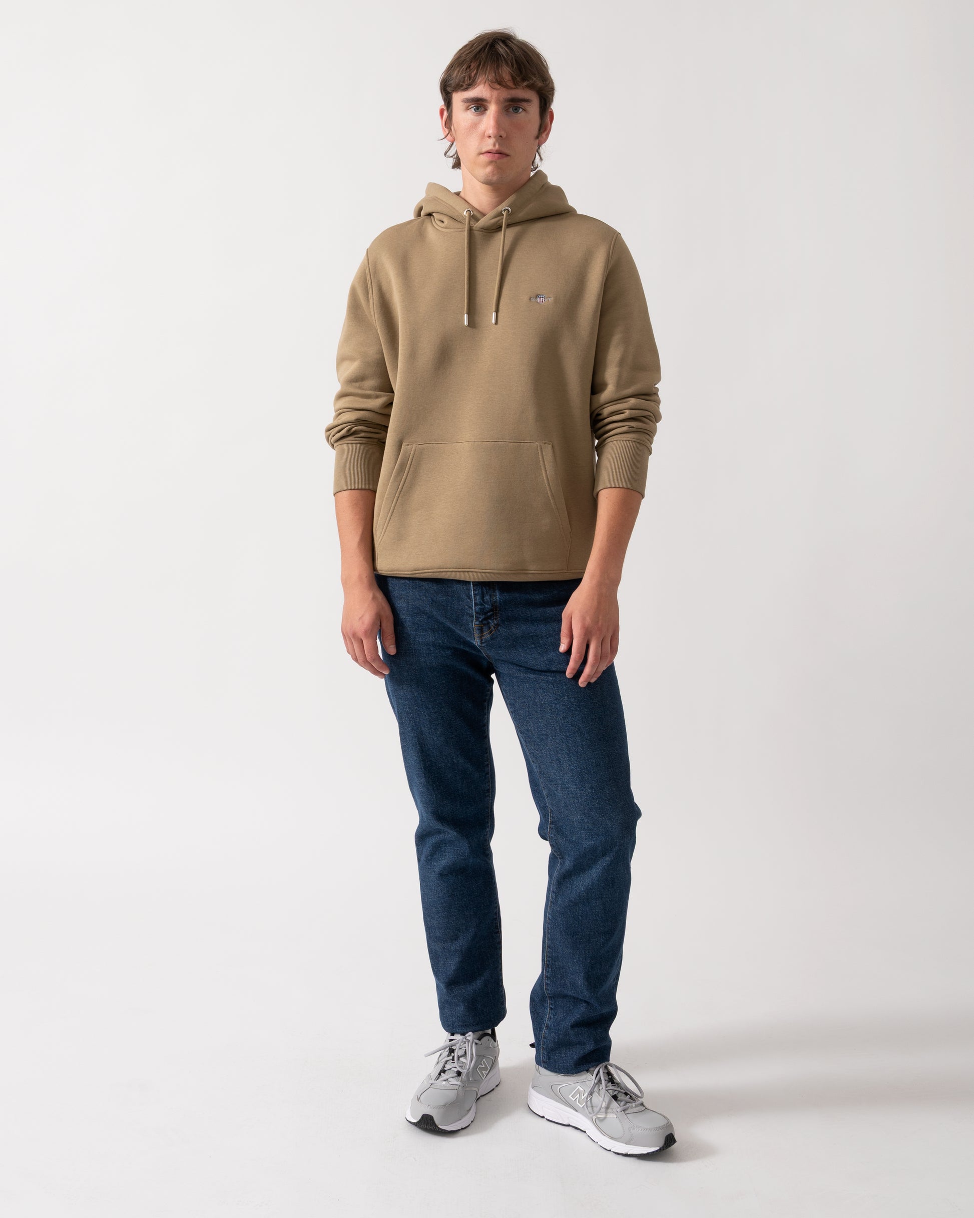 GANT Mens Regular Fit Shield Logo Pullover Hoodie - 264 Light Taupe | CHO | Designer Mens Hoodies