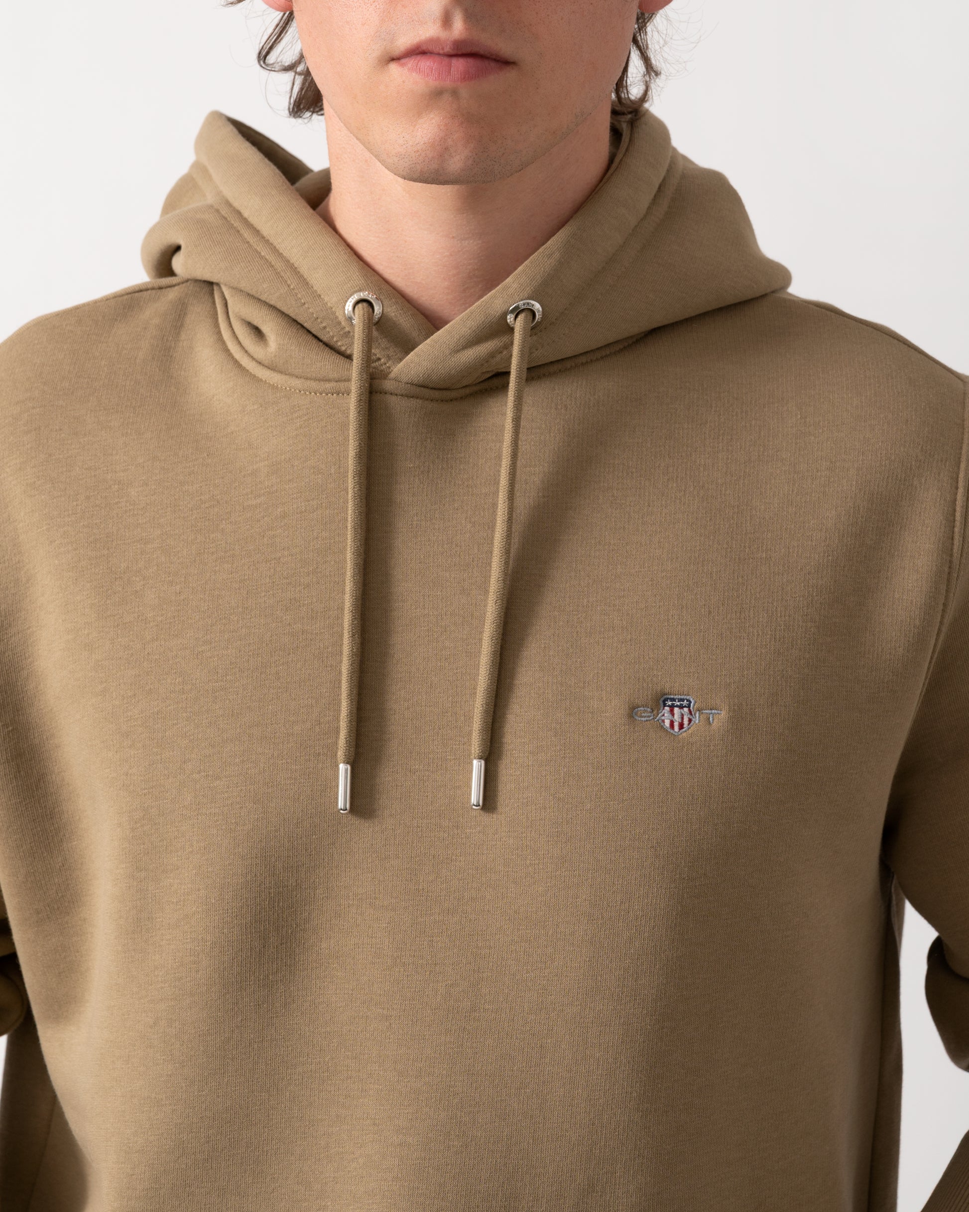 GANT Mens Regular Fit Shield Logo Pullover Hoodie - 264 Light Taupe | CHO | Designer Mens Hoodies