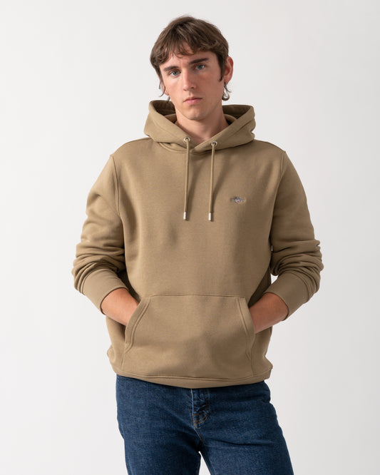 GANT Mens Regular Fit Shield Logo Pullover Hoodie - 264 Light Taupe