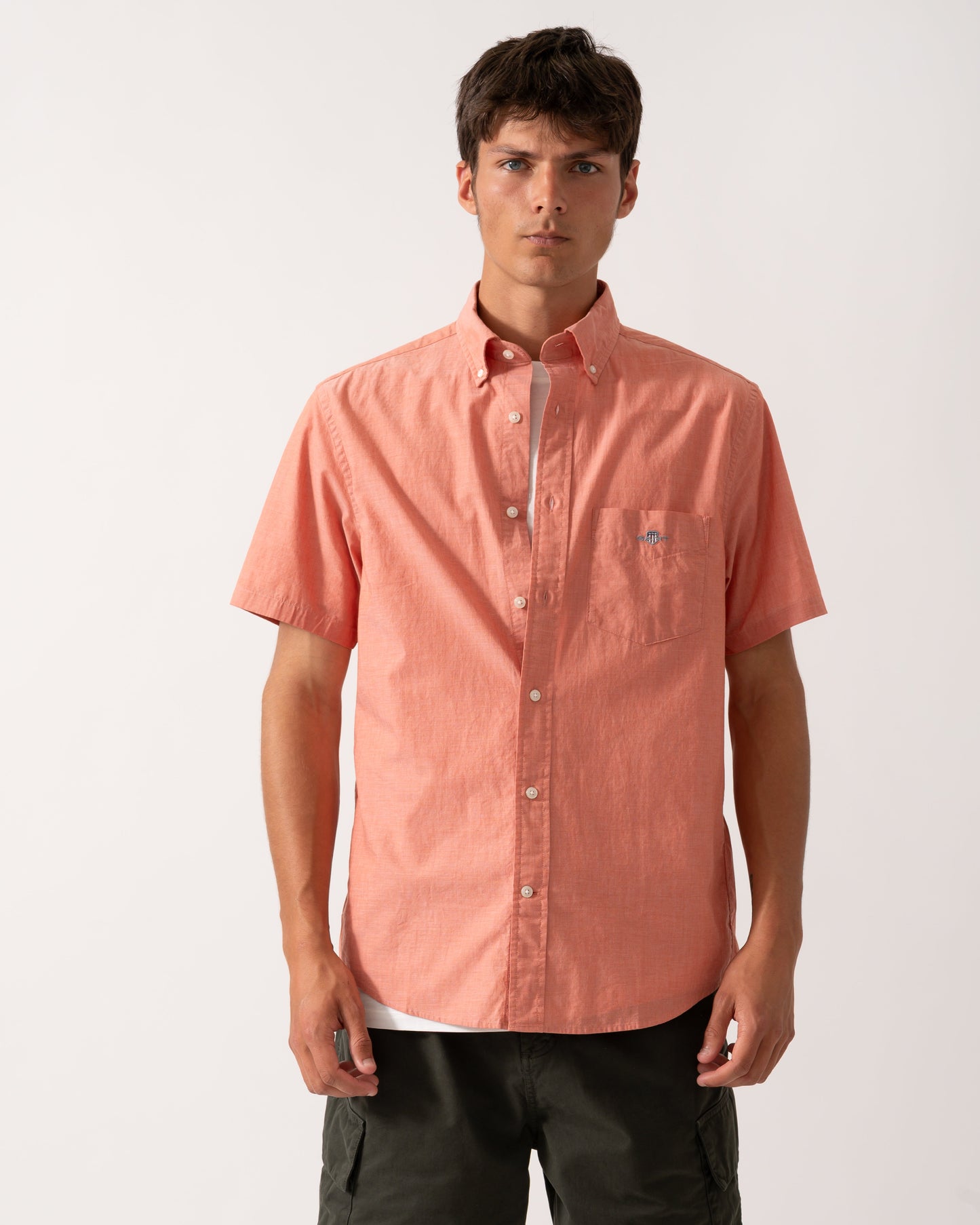 GANT Mens Regular Fit Short Sleeve Poplin Shirt - 845 Deep Orange