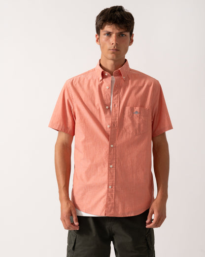 GANT Mens Regular Fit Short Sleeve Poplin Shirt - 845 Deep Orange