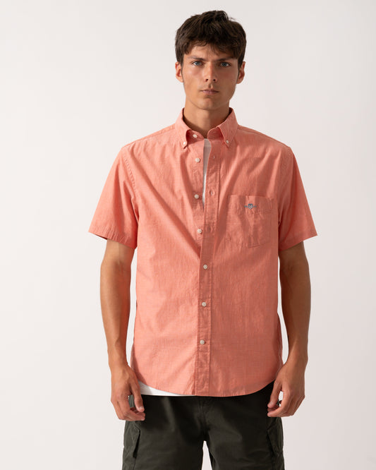 GANT Mens Regular Fit Short Sleeve Poplin Shirt - 845 Deep Orange