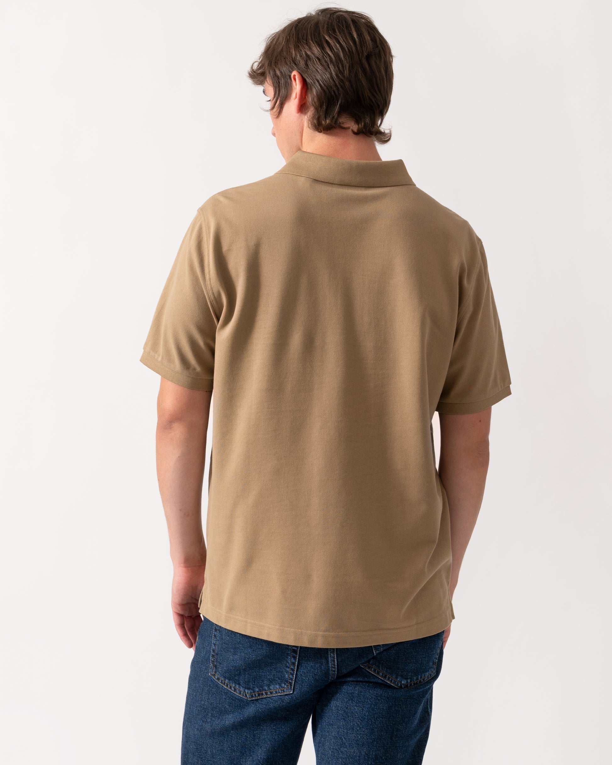 back of GANT Mens Regular Fit Short Sleeve Shield Logo Pique Polo in 264 Light Taupe