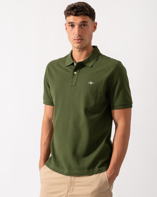 GANT Mens Regular Fit Short Sleeve Shield Logo Pique Polo - 360 Country Green