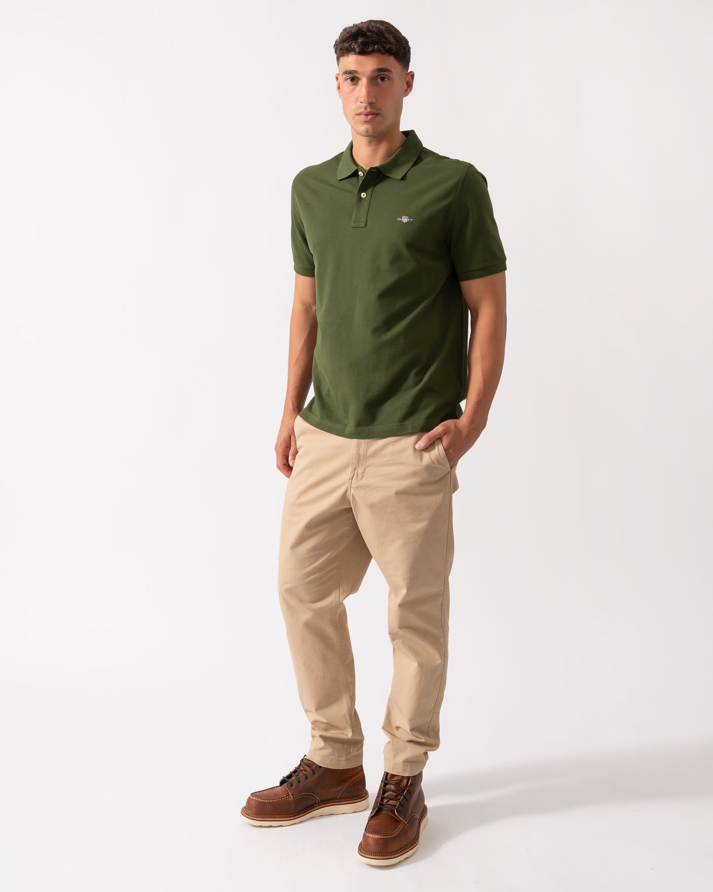 GANT Mens Regular Fit Short Sleeve Shield Logo Pique Polo - 360 Country Green