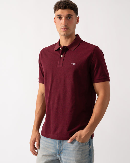 GANT Mens Regular Fit Short Sleeve Shield Logo Pique Polo - 677 Bordeaux Melange