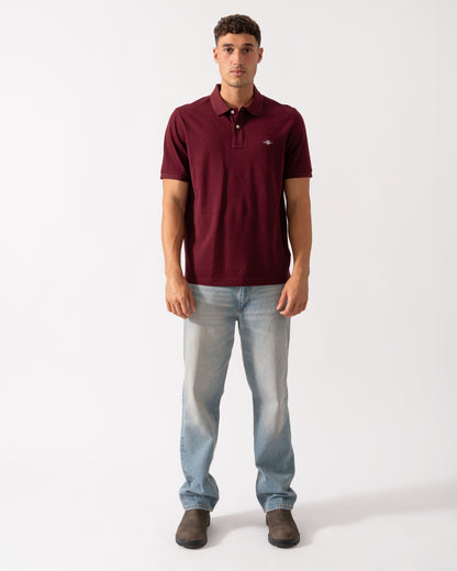 GANT Mens Regular Fit Short Sleeve Shield Logo Pique Polo - 677 Bordeaux Melange
