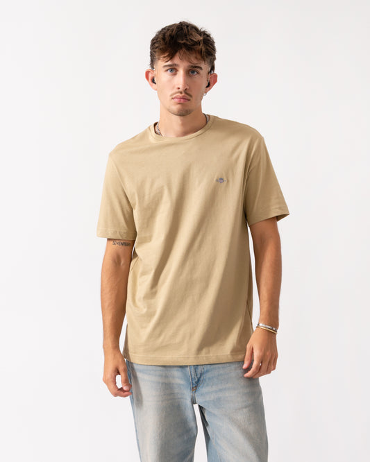 GANT Mens Regular Fit Short Sleeve Shield Logo T-Shirt - 224 Woody Beige