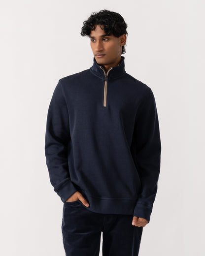 front of GANT Mens Sacker Rib Half Zip Sweatshirt - 433 Evening Blue