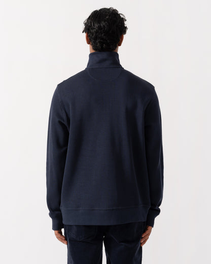 Back of GANT Mens Sacker Rib Half Zip Sweatshirt - 433 Evening Blue