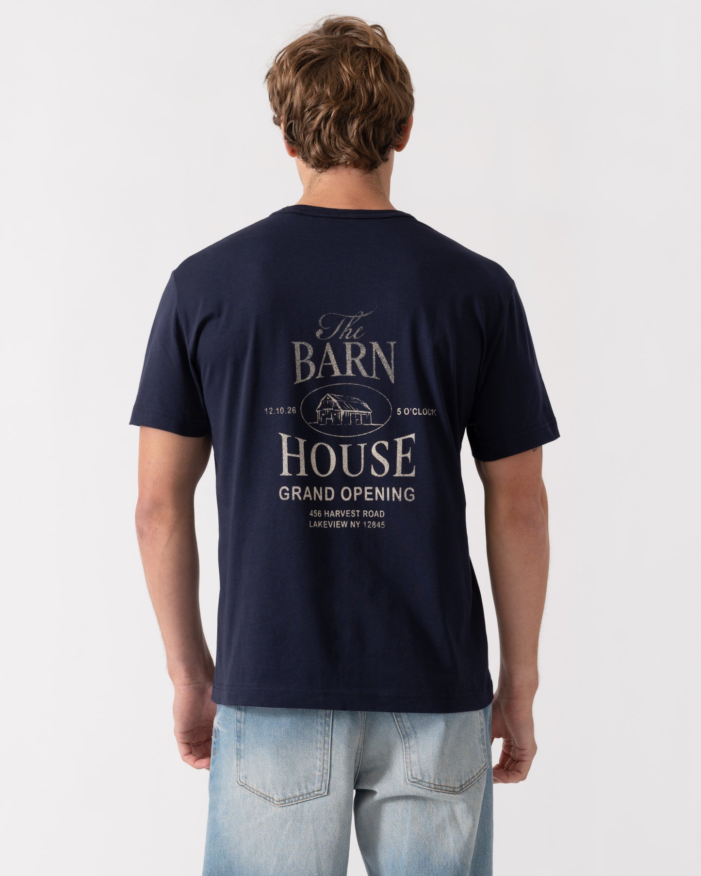 Back of GANT Mens Short Sleeve Small Graphic Logo T-Shirt - 433 Evening Blue