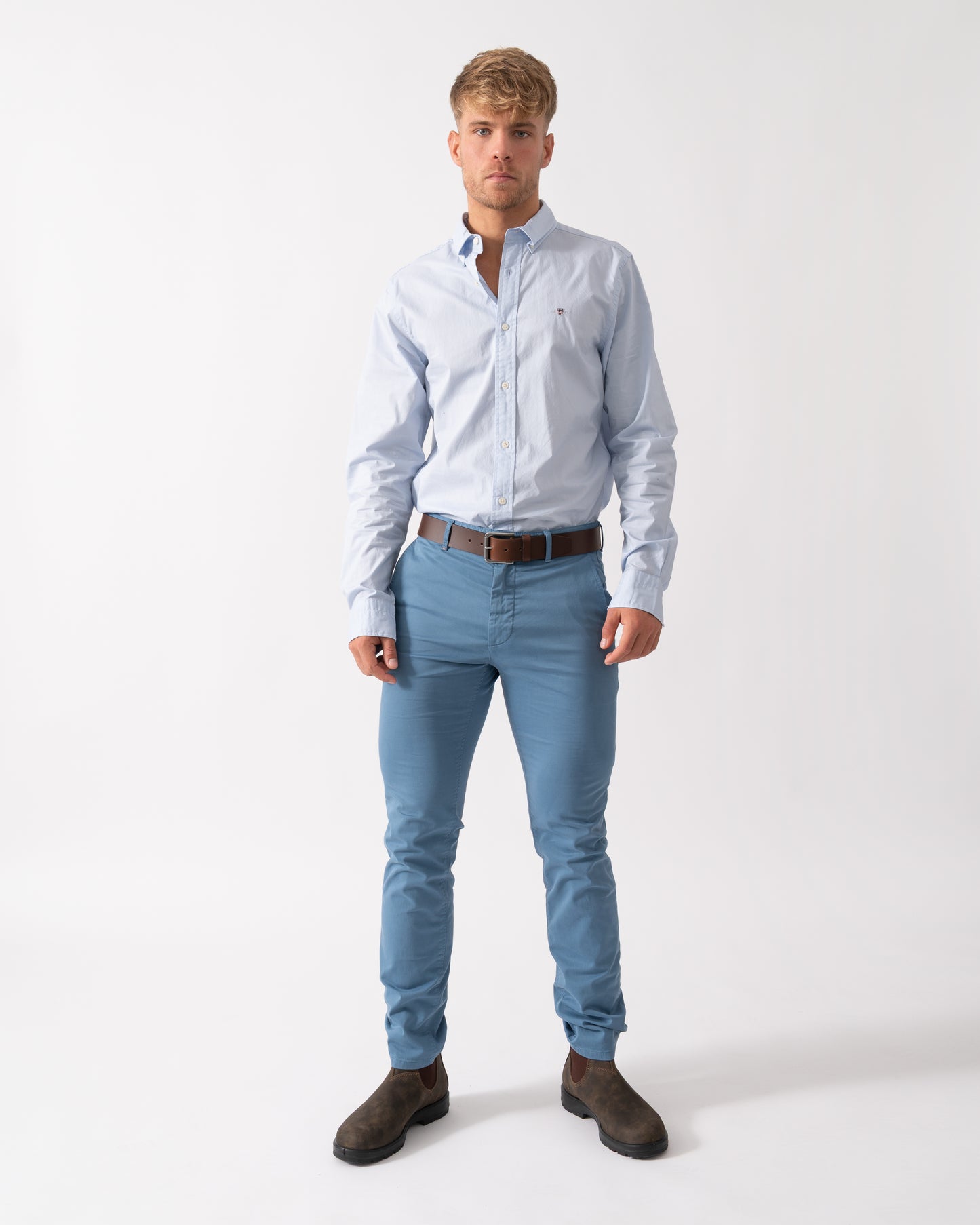 GANT Mens Slim Fit Long Sleeve Poplin Shirt - 455 Light Blue - CHO - Designer Mens Long Sleeve Shirts