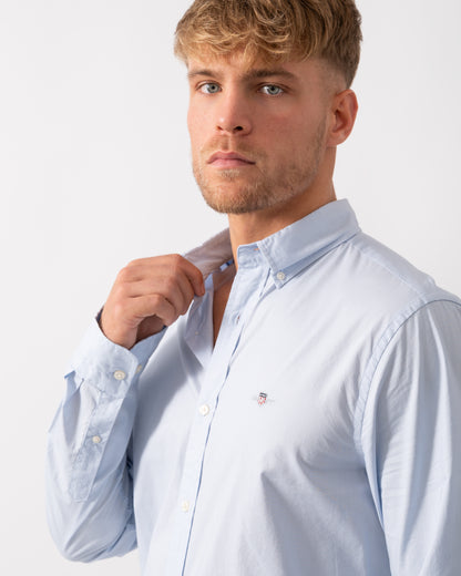 GANT Mens Slim Fit Long Sleeve Poplin Shirt - 455 Light Blue - CHO - Designer Mens Long Sleeve Shirts