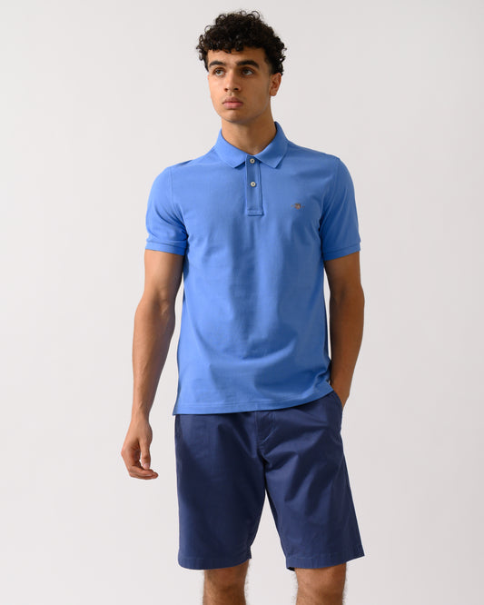 GANT Mens Slim Fit Short Sleeve Shield Logo Pique Polo - 419 Perfect Blue