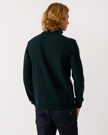 back of a model wearing a GANT Mens Superfine Lambswool Half Zip Sweater in 374 Tartan Green