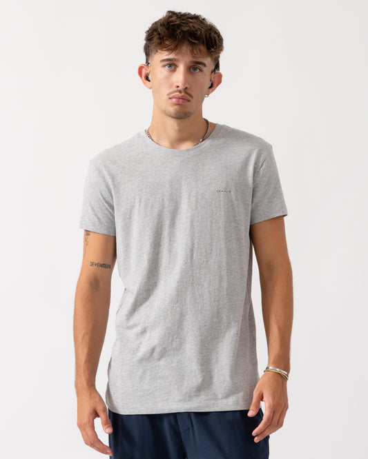 GANT 2-Pack Mens Crew Neck T-Shirts - 18 Light Grey Mel/Navy