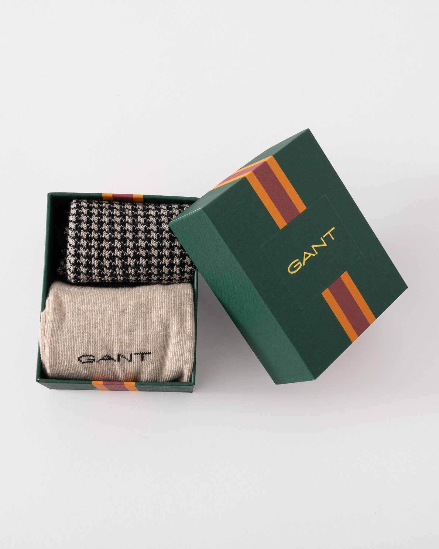 GANT 2 Pack Mens Houndstooth Pattern Socks Gift Box - 5 Black